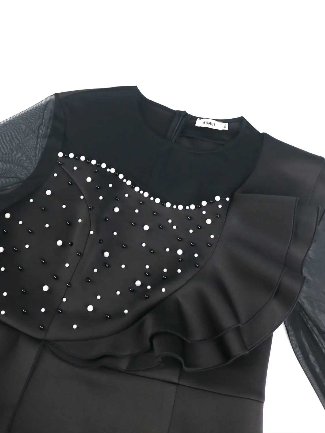 Women See-Through Mesh Beading Ruffle Edge Dress 12 Women See-Through Mesh Beading Ruffle Edge Dress - Image 10