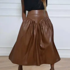 Plus Size Women's Pu Leather Patchwork Long Skirt With Pockets -Plus Size Dresses Shop 29026226a9e4d70f