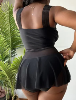 Plus Size Women Solid Sexy Tank Top + Mesh Skirt Swimwear Two-piece Set -Plus Size Dresses Shop 2906e0b4fce5b6b4
