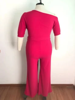 Summer Plus Size Pink Slash Shoulder Formal Jumpsuit -Plus Size Dresses Shop 29416e6da7f7b0ca