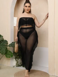 Plus Size Women Beach Holidays Beach Sexy See-Through Mesh Top And Ruffle Pants Two-piece Set -Plus Size Dresses Shop 2949b9b7da3e03de