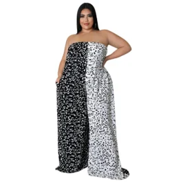 Plus Size Women Off-Shoulder Contrasting Strapless Jumpsuit -Plus Size Dresses Shop 29fc4c67a780c40d