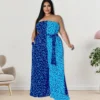 Plus Size Women Off-Shoulder Contrasting Strapless Jumpsuit -Plus Size Dresses Shop 2a72e598f4968add