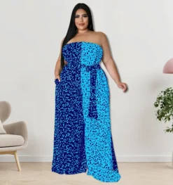 Plus Size Women Off-Shoulder Contrasting Strapless Jumpsuit