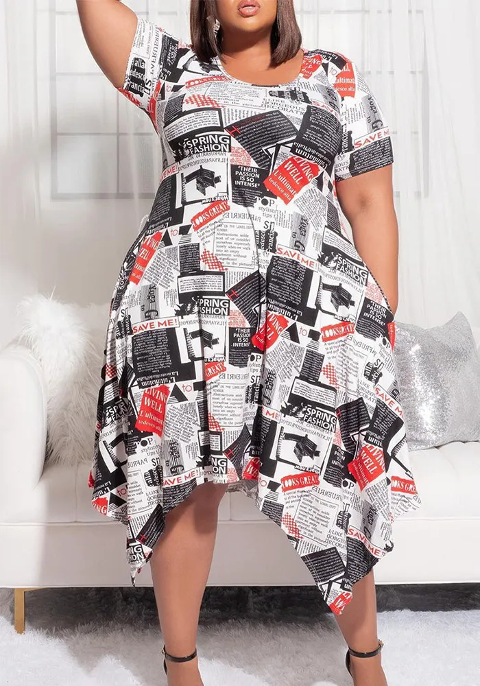 Plus Size Women Short Sleeve Round Neck Print Dress 4 Plus Size Women Short Sleeve Round Neck Print Dress - Image 2