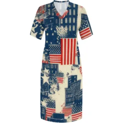 Women's Printed V-Neck Short-Sleeved Loose Pocket Dress -Plus Size Dresses Shop 2ac52552f2af99e8