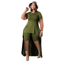 Plus Size Women Casual Solid Top And Shorts Casual Two-piece Set 12 Plus Size Women Casual Solid Top And Shorts Casual Two-piece Set -Plus Size Dresses Shop 2af160a62abda83e