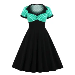 Plus Size Polka Dot Square Neck Vintage Slim Waist Short Sleeve High Waist Swing Dress -Plus Size Dresses Shop 2b1f913096261eaf