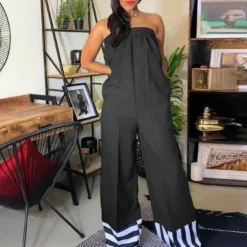 Women Casual Patchwork Stripe Print ColorBlock Jumpsuit -Plus Size Dresses Shop 2ba42ed4d1a7ab53