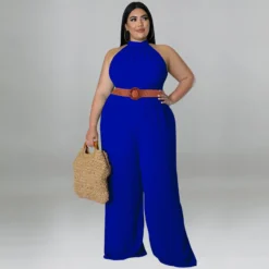Plus Size Women's Casual Solid Color Belted Jumpsuit -Plus Size Dresses Shop 2be7e9ab1adb7c24