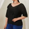Plus Size Women Quarter Sleeve Top Ruffled Loose Sweater -Plus Size Dresses Shop 2d37df527c7688a6
