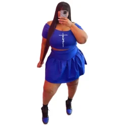 Fashion Casual Sport Print Short Sleeve Two-Piece Plus Size Women'S Skirt Set -Plus Size Dresses Shop 2d90c5432b6e835c