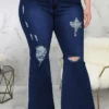 Trendy Slim Wide Leg Ripped Plus Size Bell Bottom Denim Pants -Plus Size Dresses Shop 2e4419da2d8d74f3