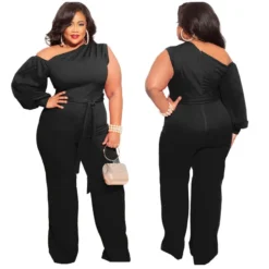 Fall Plus Size Women'S Slash Shoulder Single Sleeve Wide Leg Jumpsuit With Belt -Plus Size Dresses Shop 2e6e113bb0adffca