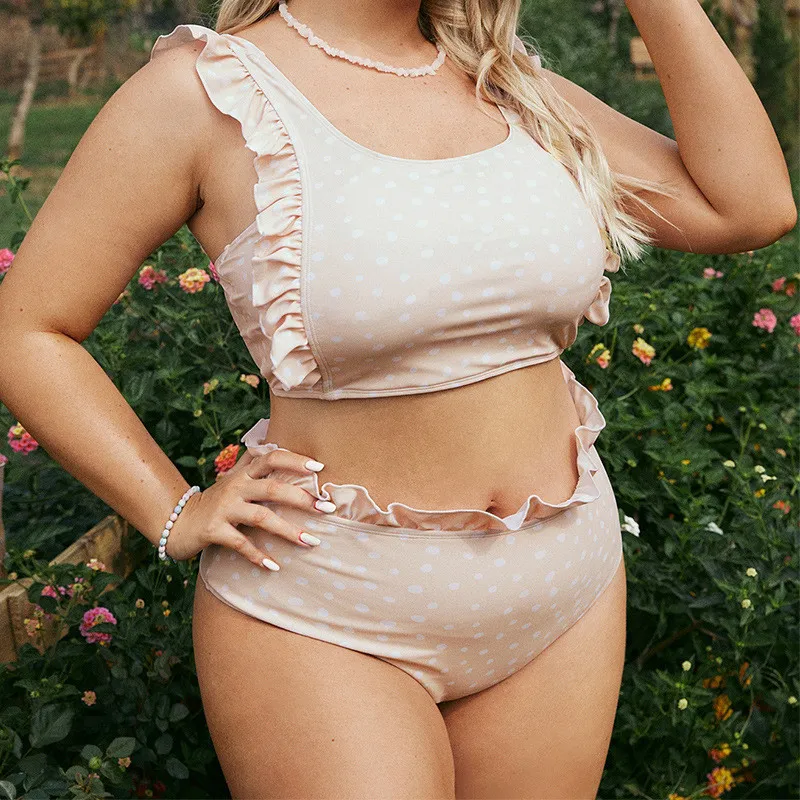 Polka Dot Print Ruffled Two Piece Plus Size Swimsuit 5 Polka Dot Print Ruffled Two Piece Plus Size Swimsuit - Image 3