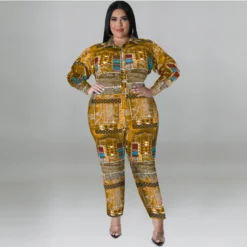 Plus Size Women's Fall Print Long Sleeve Jumpsuit -Plus Size Dresses Shop 2f635dd3ddfa0bda