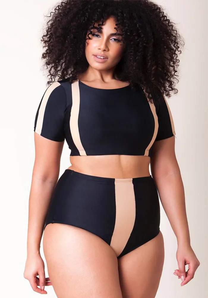 Women Two Pieces Swimsuit Plus Size Color Block High Waist Bikini Swimsuit 8 Women Two Pieces Swimsuit Plus Size Color Block High Waist Bikini Swimsuit - Image 6