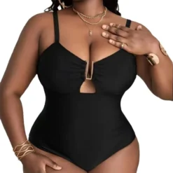 Solid Color Deep V Sexy Hollow Plus Size One-piece Swimsuit -Plus Size Dresses Shop 30d9ad196408cb19