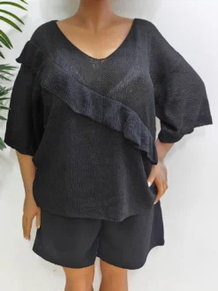 Plus Size Women Quarter Sleeve Top Ruffled Loose Sweater -Plus Size Dresses Shop 3121a22d8b0e999f