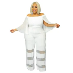 Women'S Off Shoulder Mesh Patchwork Sexy Casual Chic Plus Size Jumpsuit -Plus Size Dresses Shop 3158b9b8bd90f8d1