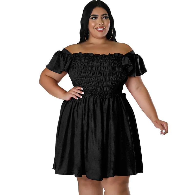 Plus Size Summer Women's Off Shoulder Short Sleeve Casual Swing Dress 19 Plus Size Summer Women's Off Shoulder Short Sleeve Casual Swing Dress - Image 17