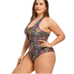 Plus Size Women Printed Backless One Piece Swimwear -Plus Size Dresses Shop 31fb6c506de99e11