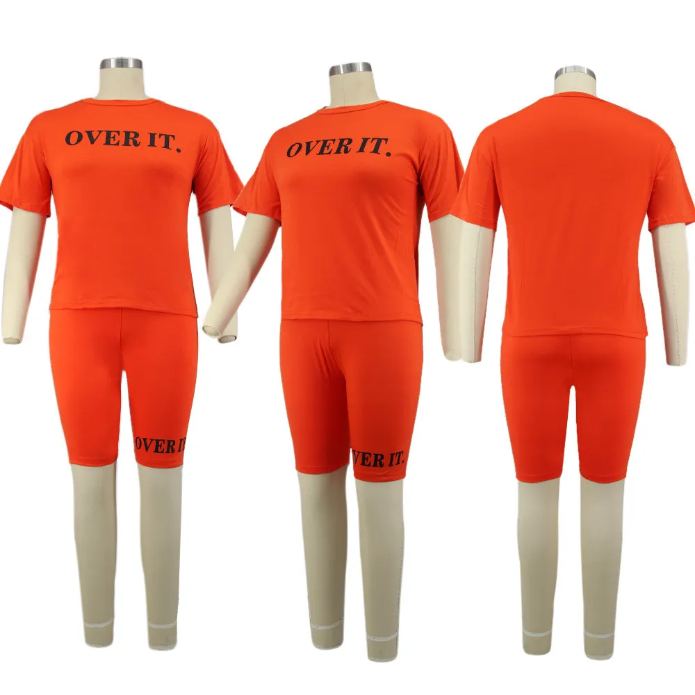 Women's Fashion Letter Ruber Print Solid Round Neck Short Sleeve Shorts Casual Women's Tracksuit 6 Women's Fashion Letter Ruber Print Solid Round Neck Short Sleeve Shorts Casual Women's Tracksuit - Image 4