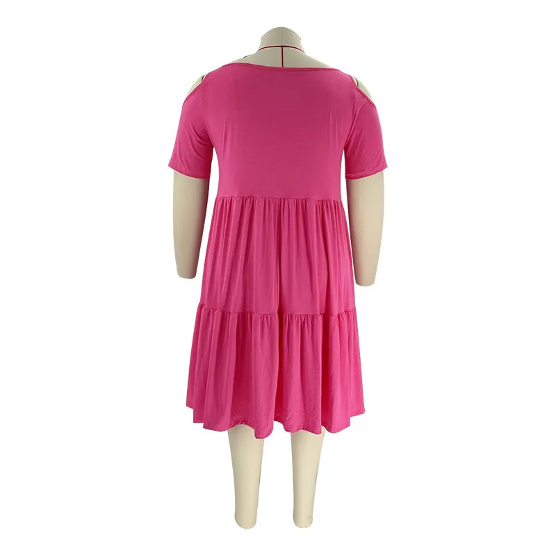 Summer Sexy Solid Round Neck Cutout Short Sleeve Plus Size Women Clothes Fashion Casual Dress 15 Summer Sexy Solid Round Neck Cutout Short Sleeve Plus Size Women Clothes Fashion Casual Dress - Image 13