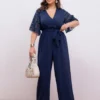 Women Sexy Bow Tie Loose Jumpsuit -Plus Size Dresses Shop 334211c58e1bf75a
