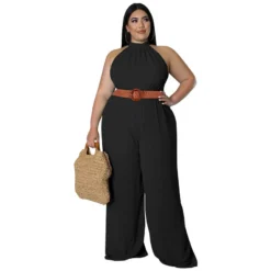Plus Size Women's Casual Solid Color Belted Jumpsuit -Plus Size Dresses Shop 33625b04769d370e