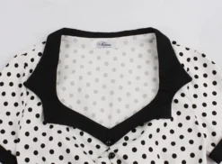 Plus Size Polka Dot Square Neck Vintage Slim Waist Short Sleeve High Waist Swing Dress