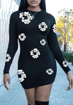 Plus Size Women Printed Long Sleeve Dress -Plus Size Dresses Shop 34470f60a89047bf