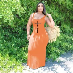 Fashion Women'S Solid Color Print Straps Long Dress Plus Size Dress -Plus Size Dresses Shop 3447a8906a881095