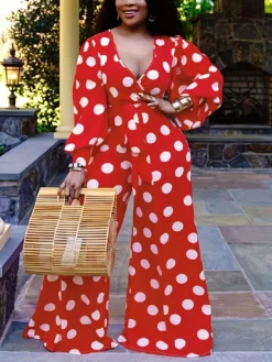 Plus Size Women Dot Print Jumpsuit -Plus Size Dresses Shop 34d3e0d8e1b4d271