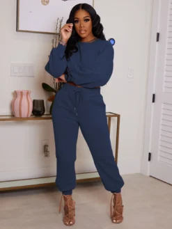 Solid Color Fleece Long Sleeve Top Stylish Casual Pants Plus Size Two Piece Set -Plus Size Dresses Shop 34e0286ef111d53f