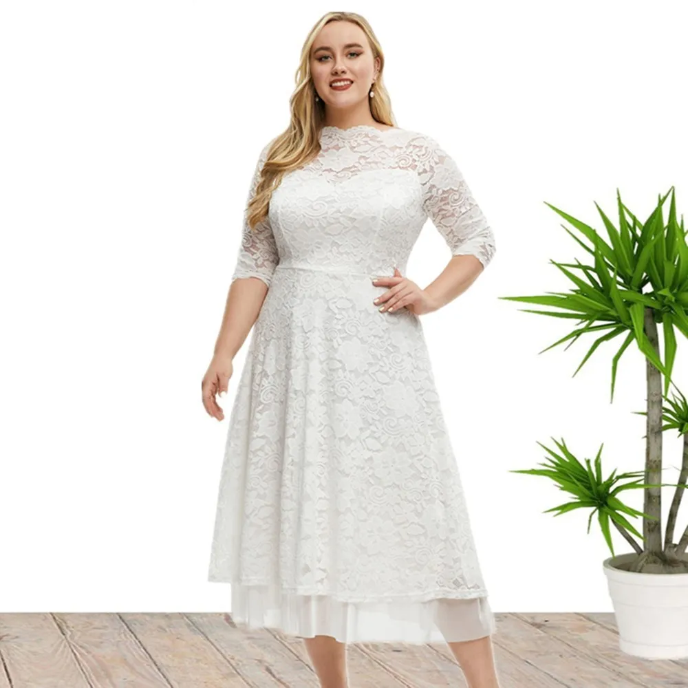 Plus Size Women's Lace Evening Dress 7 Plus Size Women's Lace Evening Dress - Image 5
