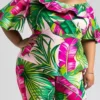 Summer Women's Sexy Fashion Print Ruffled Slash Shoulder Plus Size Two Piece Shorts Set -Plus Size Dresses Shop 352990fac3863802