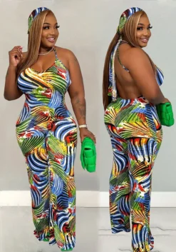 Plus Size Women Summer Sleeveless Camisole Print Backless Jumpsuit -Plus Size Dresses Shop 35420a7eca62f05b