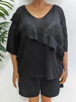 Plus Size Women Quarter Sleeve Top Ruffled Loose Sweater -Plus Size Dresses Shop 357a0632515df4ca