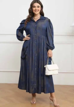 Plus Size Women Button Turndown Collar Long Sleeve Maxi Dress -Plus Size Dresses Shop 3591d68c0c8163f7
