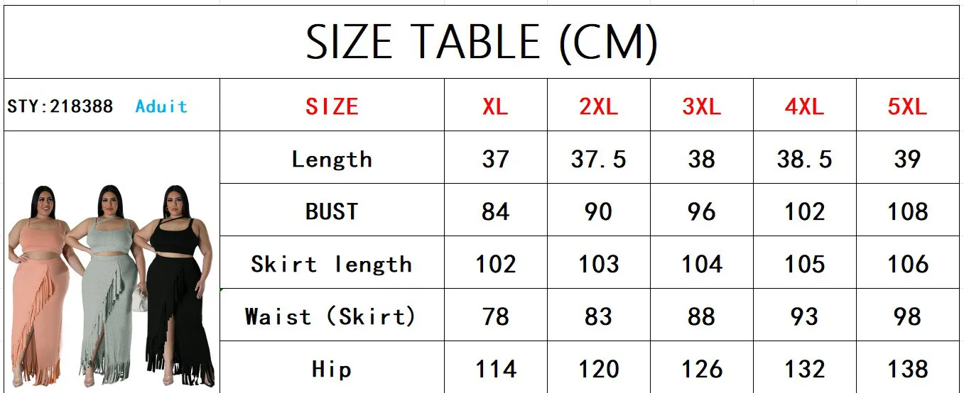 Plus Size Women's Tassel Irregular Sleeveless Two Piece Skirt Set 6 Plus Size Women's Tassel Irregular Sleeveless Two Piece Skirt Set - Image 4