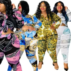 Plus Size Women Vintage Printed Long Sleeve Shirt + Pants Two-Piece Set -Plus Size Dresses Shop 35e7dc13a06f62fc