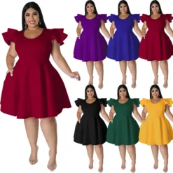 Plus Size Women Ruffles Short Sleeve Dress -Plus Size Dresses Shop 36083094ee79401e