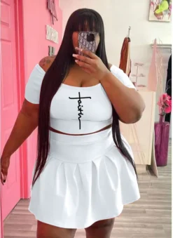 Fashion Casual Sport Print Short Sleeve Two-Piece Plus Size Women'S Skirt Set -Plus Size Dresses Shop 3613c693e7419a16