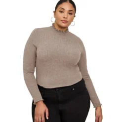 Fall Winter Plus Size Women's Mock Neck Long Sleeve Slim Fit Basic Shirt Top -Plus Size Dresses Shop 3614ef4d2f372cd2