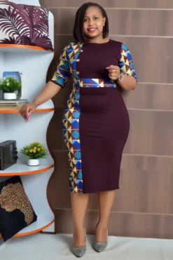 Africa Plus Size Women Round Neck Three Quarter Sleeve Printed Dress -Plus Size Dresses Shop 36244432f444e18a