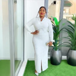 Africa Plus Size Women's Beaded V-Neck Bodycon Chic Elegant Dress 36 Africa Plus Size Women's Beaded V-Neck Bodycon Chic Elegant Dress -Plus Size Dresses Shop 3634fc199ffce7ab