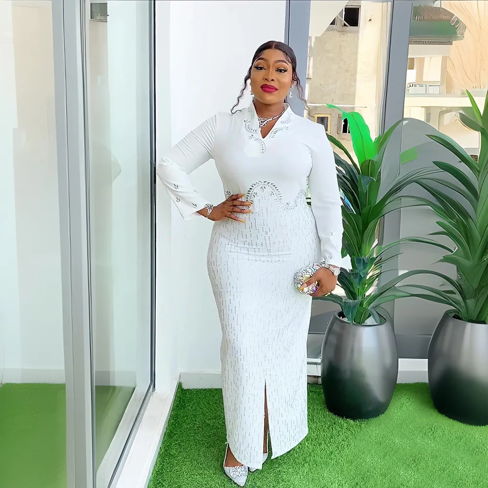 Africa Plus Size Women's Beaded V-Neck Bodycon Chic Elegant Dress 17 Africa Plus Size Women's Beaded V-Neck Bodycon Chic Elegant Dress - Image 15