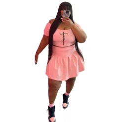 Fashion Casual Sport Print Short Sleeve Two-Piece Plus Size Women'S Skirt Set -Plus Size Dresses Shop 36391f0976002a51