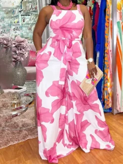 Fashionable Casual Plus Size Printed Sleeveless Jumpsuit -Plus Size Dresses Shop 366deab7e6d9fdc5